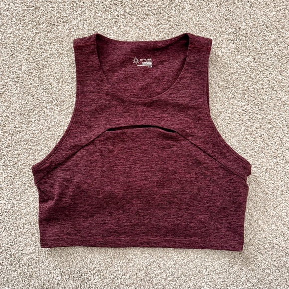 Burgundy OFFLINE by aerie The Hugger Keyhole Longline Sports Bra - Picture 2 of 7